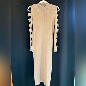 Nordstrom Rack Blue Orchid Ladder Cutout Sleeve MIDI Beige sweater dress, Small